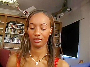 Horny ebony girl plays with a dildo before a black guy drills her cunt