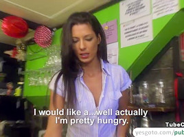 Hot and sexy Spanish chick gets paid for having sex at the pub