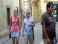 Hot euro babe fucks old man in public