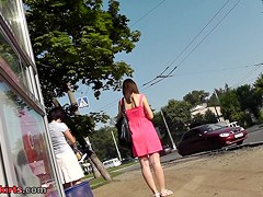 Hot pink summer costume upskirt