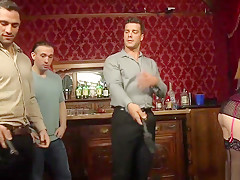 Hot redhead gangbanged at bachelor party