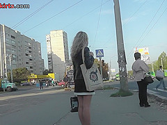 Hot upskirt porn with auburn-haired gal in public