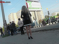 Hot upskirt porn with auburn-haired gal in public