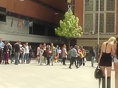 Huge tits babe disgraced in public square