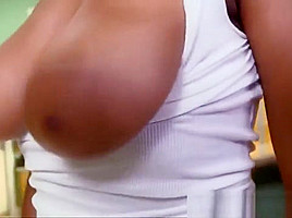 Hugetits ebony beauty gives bj by the pool