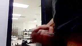 Jerkin off to two women doing laundry one watches cum
