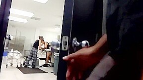 Jerkin off to two women doing laundry one watches cum
