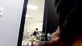 Jerkin off to two women doing laundry one watches cum