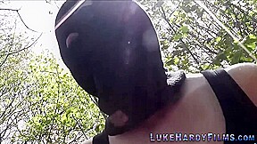 Kinky brit gobbles cock outdoors