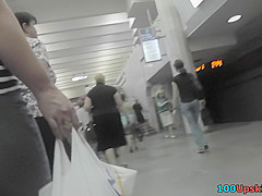 Lady's g-string seen in upskirt footage made in public