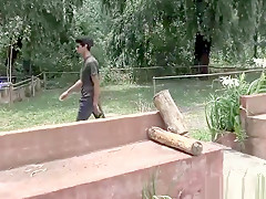 Latin twink gets distracted from work into a threesome