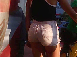 Latina college girl Booty in White Jean Shorts
