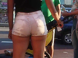 Latina college girl Booty in White Jean Shorts