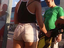 Latina college girl Booty in White Jean Shorts