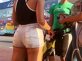 Latina college girl Booty in White Jean Shorts