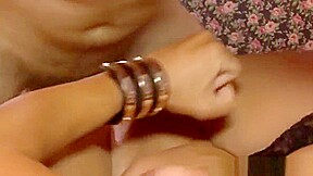 Lingeried trans beauty cums while assfucked