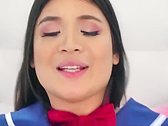 Little Asian Brenna in Uniform Having Sex With Her Doll