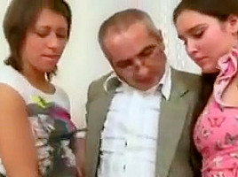 Lucky teacher takes two girls !