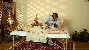 Massaged busty blonde