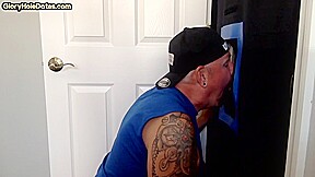 Mature DILF gobbling and jerking off gloryhole cock
