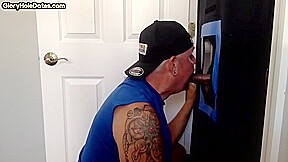 Mature DILF gobbling and jerking off gloryhole cock