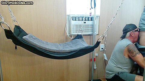 Mature gay amateur assfucked in sling after long BJ