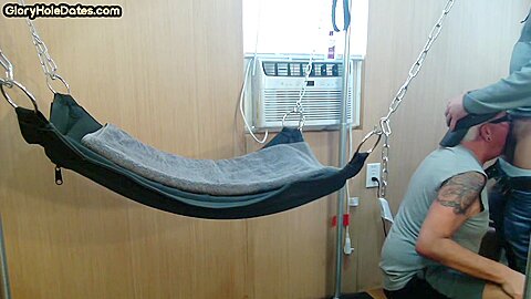 Mature gay amateur assfucked in sling after long BJ