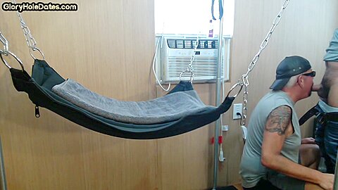 Mature gay amateur assfucked in sling after long BJ