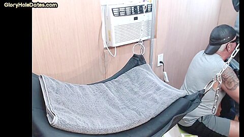 Mature gay amateur assfucked in sling after long BJ