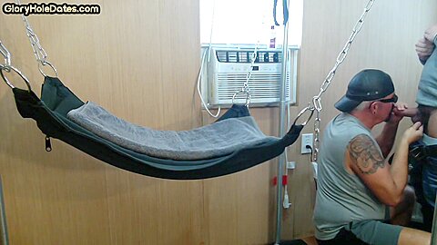 Mature gay amateur assfucked in sling after long BJ