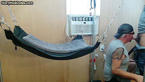 Mature gay amateur assfucked in sling after long BJ