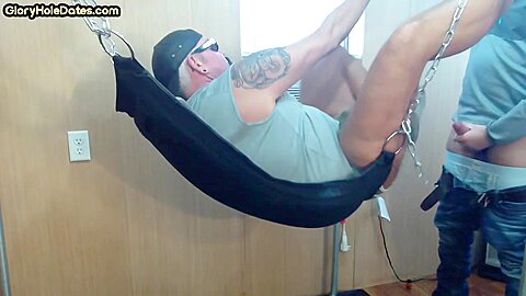 Mature gay amateur assfucked in sling after long BJ