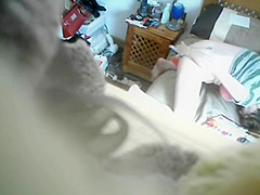 Mature lady caught using two dildos