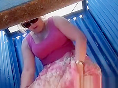 Mature lady dresses up pants