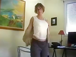 Mature undresses plays and sucks cock