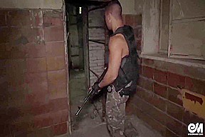 Military Muscle Stud Jerks Off Outside