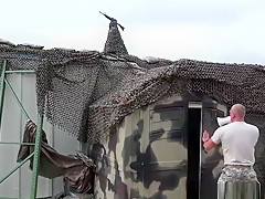 Military troops cumdropping group exxxercise