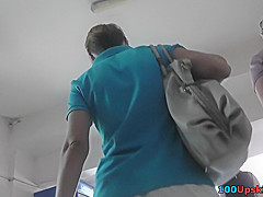 Mini skirt is sexy on skinny ass in accidental upskirt