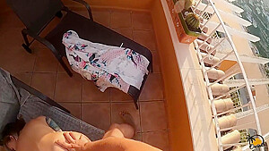 Morning Anal Sex On Balcony Ends Up Cumming Inside Her Asshole