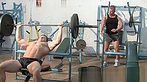 Muscle gay rimjob and cumshot