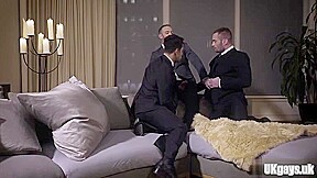 Muscle gay threesome with cumshot