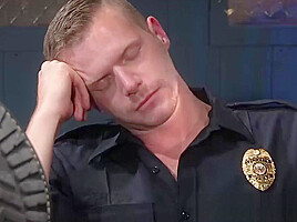 Muscle hunk prison guard anal action during work