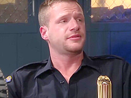 Muscle hunk prison guard anal action during work