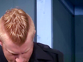 Muscle hunk prison guard anal action during work
