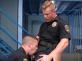 Muscle hunk prison guard anal action during work