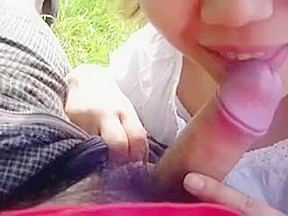 My Asian GF sucks my dick outdoors