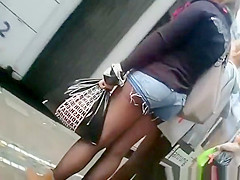 Nice ass teen 18+ in shorts and pantyhose