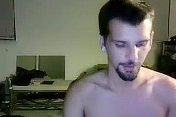 Nice-looking BF is having fun at home and shooting himself on webcam