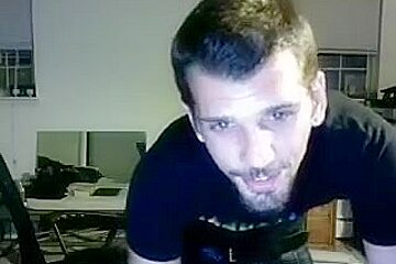 Nice-looking BF is having fun at home and shooting himself on webcam