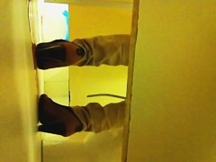 Nothing but legs in heeled shoes on toilet pissing movie